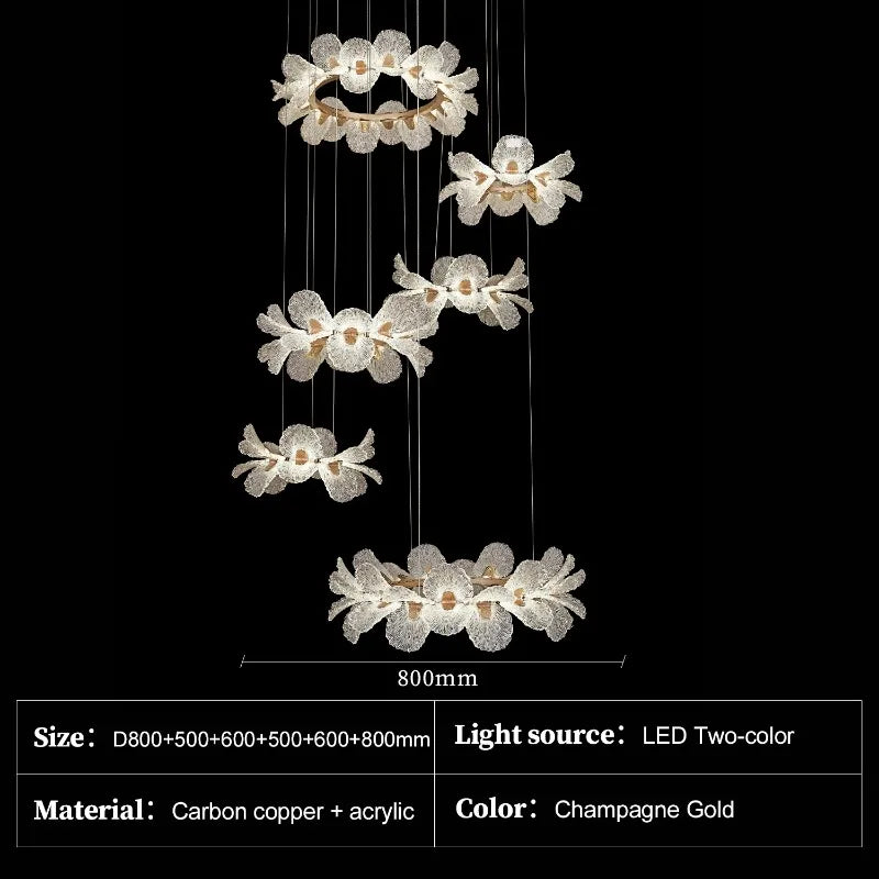 Crystal Flower Chandelier for Dining Room Living Room Exhibition Hall Hanging Artistic Pendant Lights Indoor Lighting Home Decor