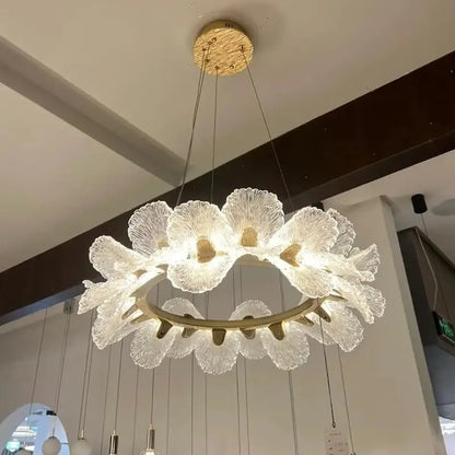 Crystal Flower Chandelier for Dining Room Living Room Exhibition Hall Hanging Artistic Pendant Lights Indoor Lighting Home Decor
