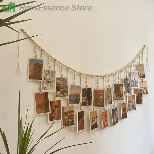 ※Photo Display Wall Hanging Decor Boho Home Decoration Wooden Beads Macrame Tapestry For Room Decors Aesthetic Gift