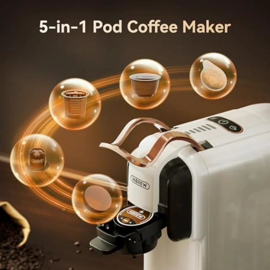 H2B 5-in-1 Pod Coffee Maker Compatible with 4 Coffee Capsules and Espresso Powder for Iced Coffee Espresso Cappuccino Long Blac