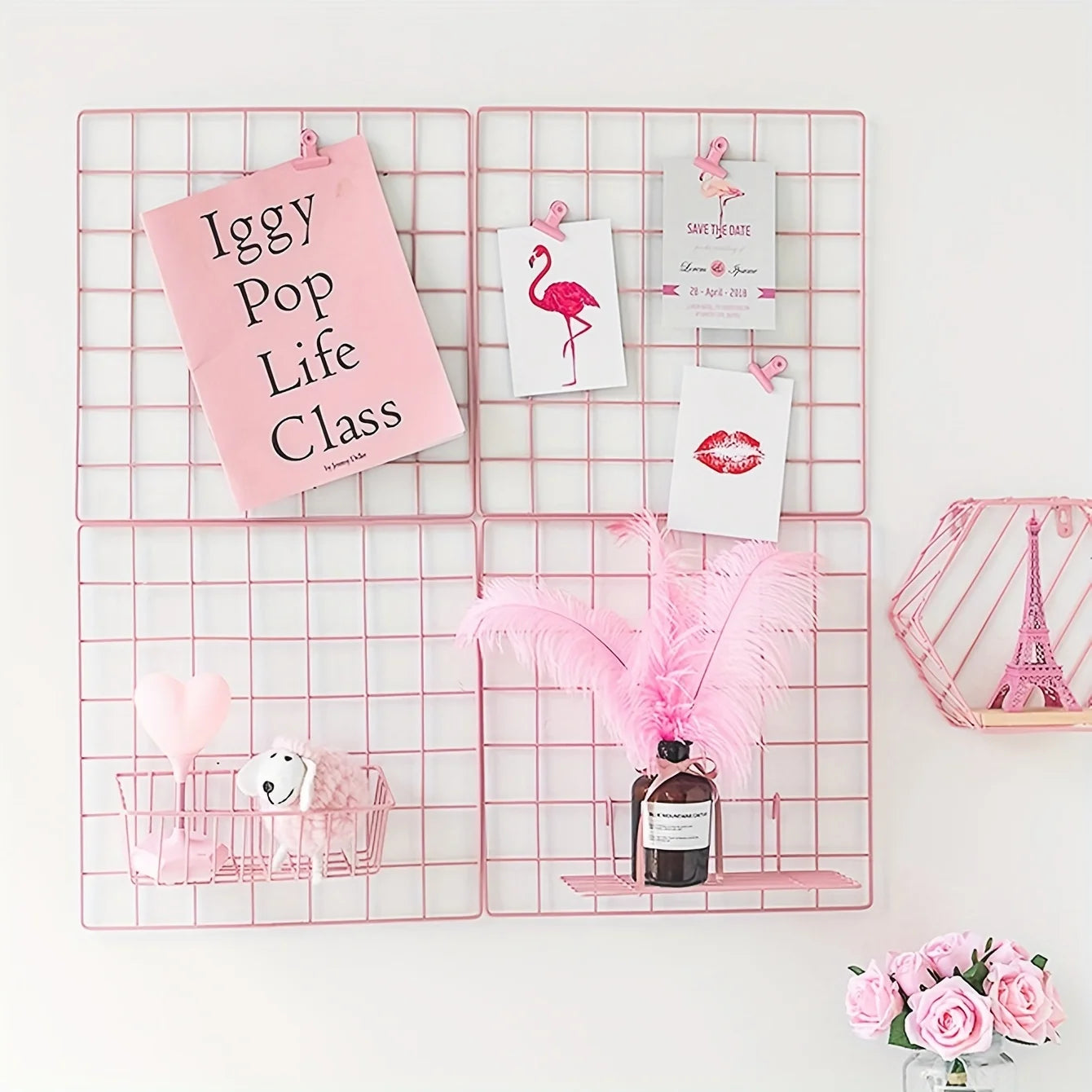2/4/6pcs - Photo Wall Grid Panel, Photo Hanging Display, Metal Mesh Wall Decoration, Multi functional Hanging Painting