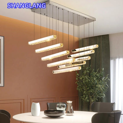 Creative Crystal Chandelier For Dining Room Led Home Decor Hanging Lamp DIY Indoor Lighting Gold Chrome Stainless Steel Lustre