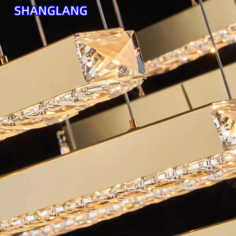 Creative Crystal Chandelier For Dining Room Led Home Decor Hanging Lamp DIY Indoor Lighting Gold Chrome Stainless Steel Lustre