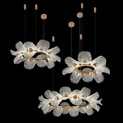 Crystal Flower Chandelier for Dining Room Living Room Exhibition Hall Hanging Artistic Pendant Lights Indoor Lighting Home Decor