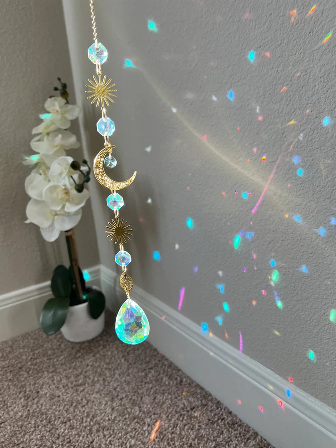 1pc，Suncatcher  dream catcher light catchercrystal hanging sun moon decor home decor gift halloween deco