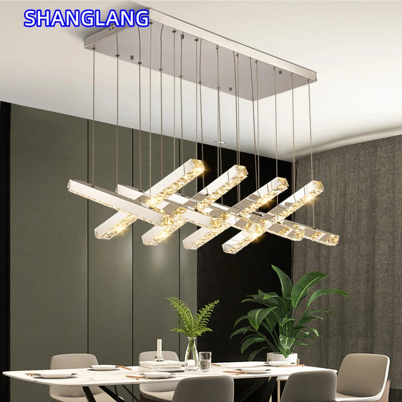 Creative Crystal Chandelier For Dining Room Led Home Decor Hanging Lamp DIY Indoor Lighting Gold Chrome Stainless Steel Lustre