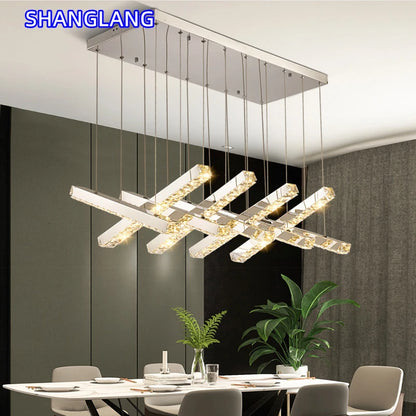 Creative Crystal Chandelier For Dining Room Led Home Decor Hanging Lamp DIY Indoor Lighting Gold Chrome Stainless Steel Lustre