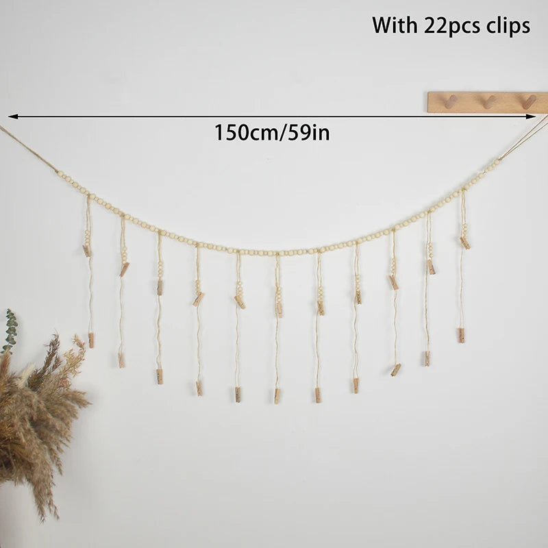 ※Photo Display Wall Hanging Decor Boho Home Decoration Wooden Beads Macrame Tapestry For Room Decors Aesthetic Gift