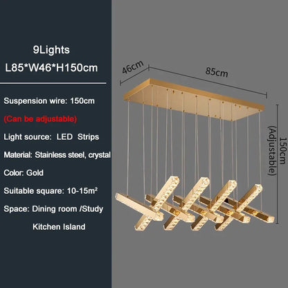 Creative Crystal Chandelier For Dining Room Led Home Decor Hanging Lamp DIY Indoor Lighting Gold Chrome Stainless Steel Lustre