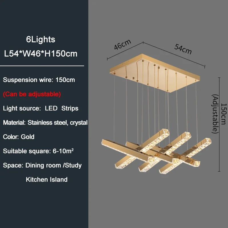 Creative Crystal Chandelier For Dining Room Led Home Decor Hanging Lamp DIY Indoor Lighting Gold Chrome Stainless Steel Lustre