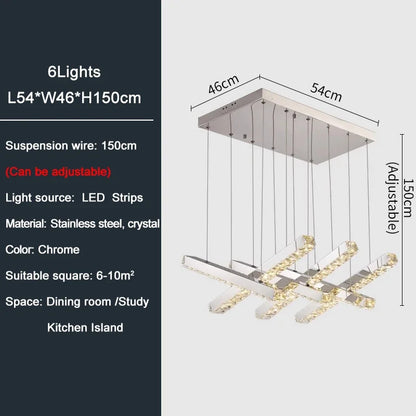 Creative Crystal Chandelier For Dining Room Led Home Decor Hanging Lamp DIY Indoor Lighting Gold Chrome Stainless Steel Lustre