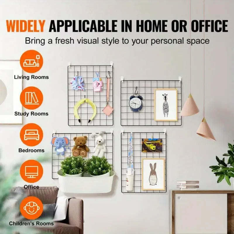 2/4/6pcs - Photo Wall Grid Panel, Photo Hanging Display, Metal Mesh Wall Decoration, Multi functional Hanging Painting