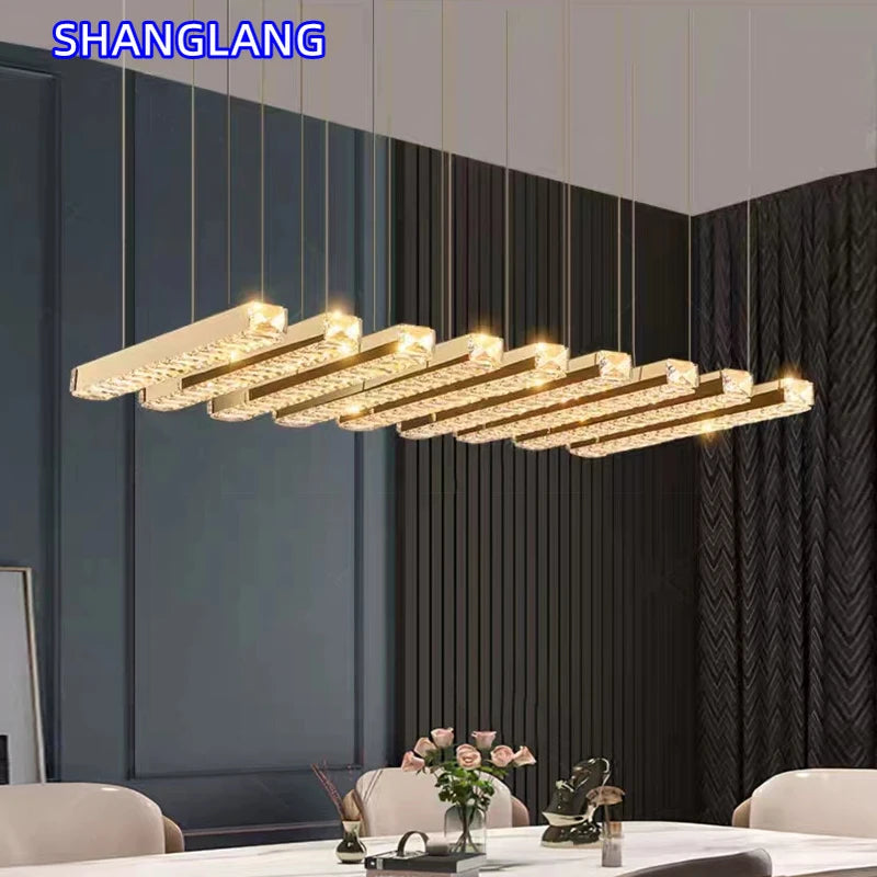 Creative Crystal Chandelier For Dining Room Led Home Decor Hanging Lamp DIY Indoor Lighting Gold Chrome Stainless Steel Lustre
