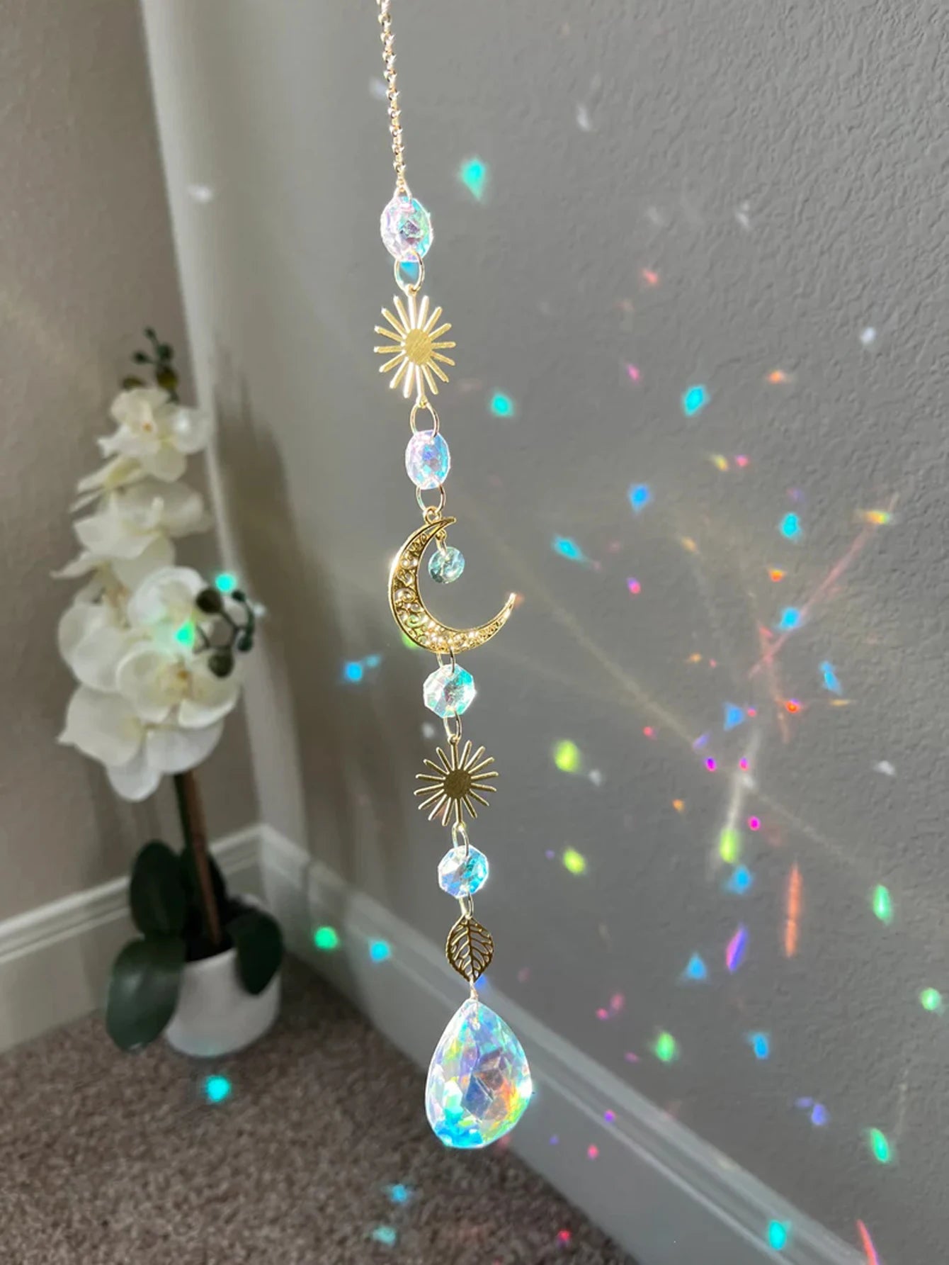 1pc，Suncatcher  dream catcher light catchercrystal hanging sun moon decor home decor gift halloween deco