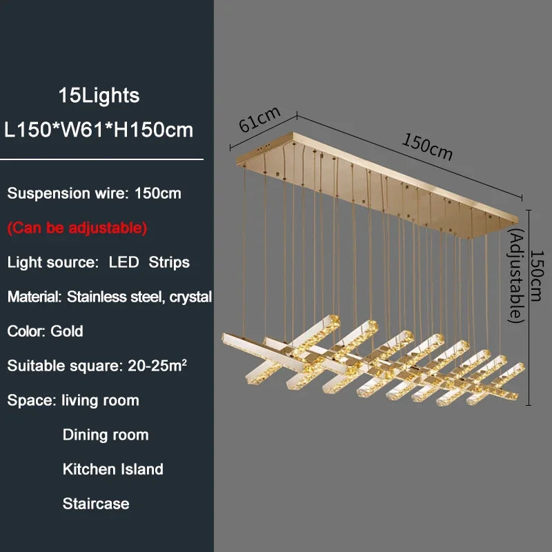 Creative Crystal Chandelier For Dining Room Led Home Decor Hanging Lamp DIY Indoor Lighting Gold Chrome Stainless Steel Lustre