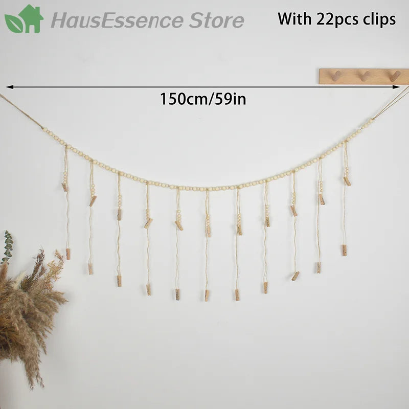 ※Photo Display Wall Hanging Decor Boho Home Decoration Wooden Beads Macrame Tapestry For Room Decors Aesthetic Gift
