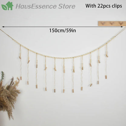 ※Photo Display Wall Hanging Decor Boho Home Decoration Wooden Beads Macrame Tapestry For Room Decors Aesthetic Gift