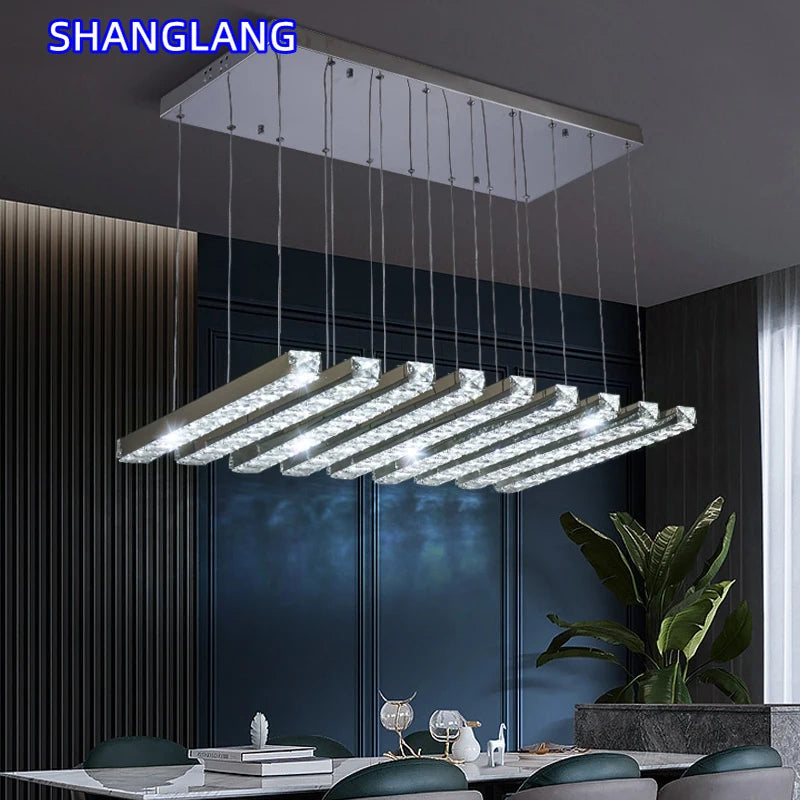 Creative Crystal Chandelier For Dining Room Led Home Decor Hanging Lamp DIY Indoor Lighting Gold Chrome Stainless Steel Lustre