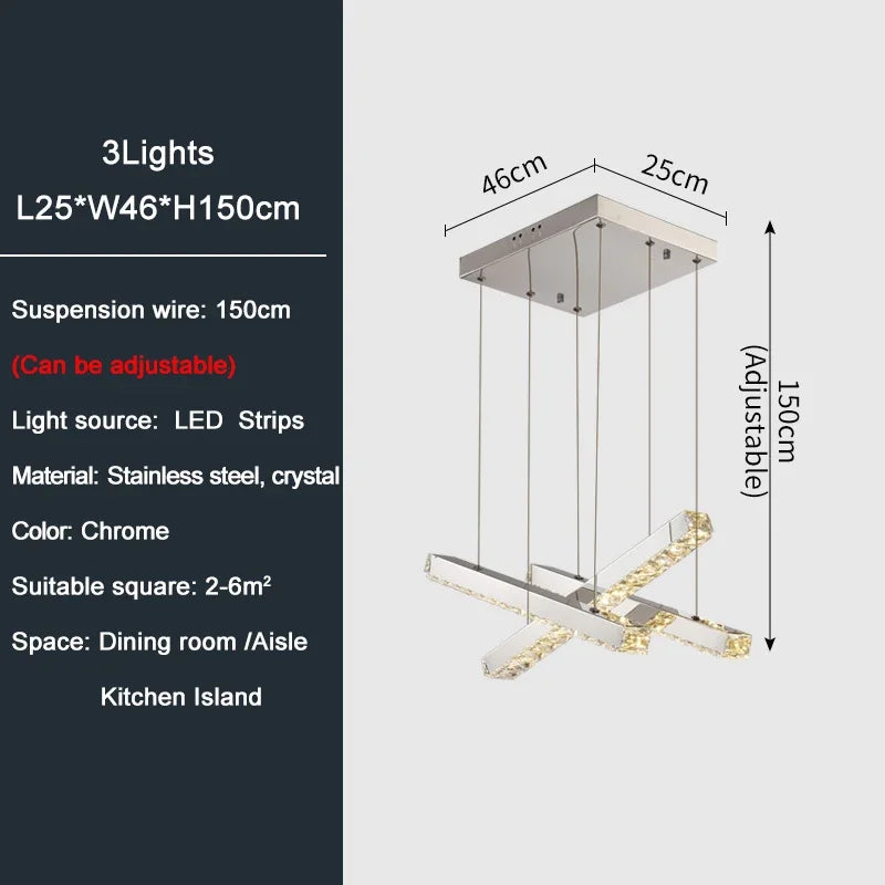 Creative Crystal Chandelier For Dining Room Led Home Decor Hanging Lamp DIY Indoor Lighting Gold Chrome Stainless Steel Lustre