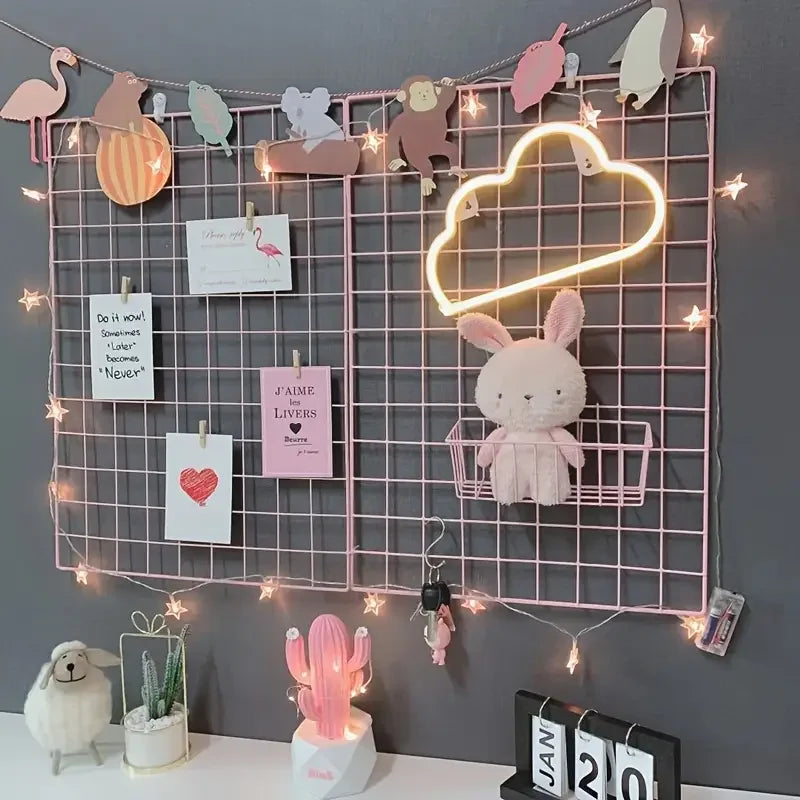 2/4/6pcs - Photo Wall Grid Panel, Photo Hanging Display, Metal Mesh Wall Decoration, Multi functional Hanging Painting