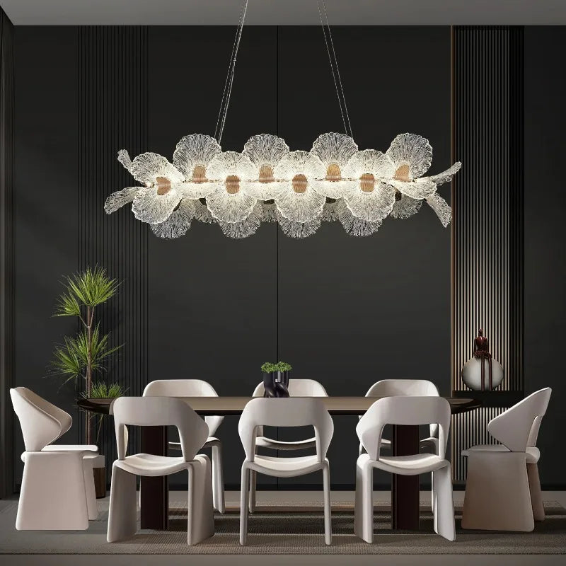 Crystal Flower Chandelier for Dining Room Living Room Exhibition Hall Hanging Artistic Pendant Lights Indoor Lighting Home Decor