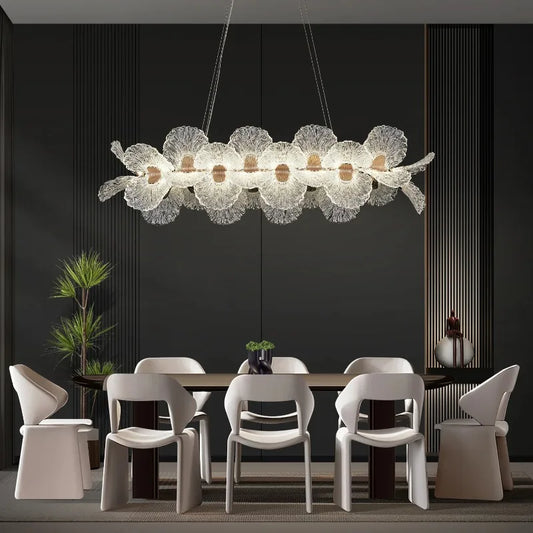 Crystal Flower Chandelier for Dining Room Living Room Exhibition Hall Hanging Artistic Pendant Lights Indoor Lighting Home Decor