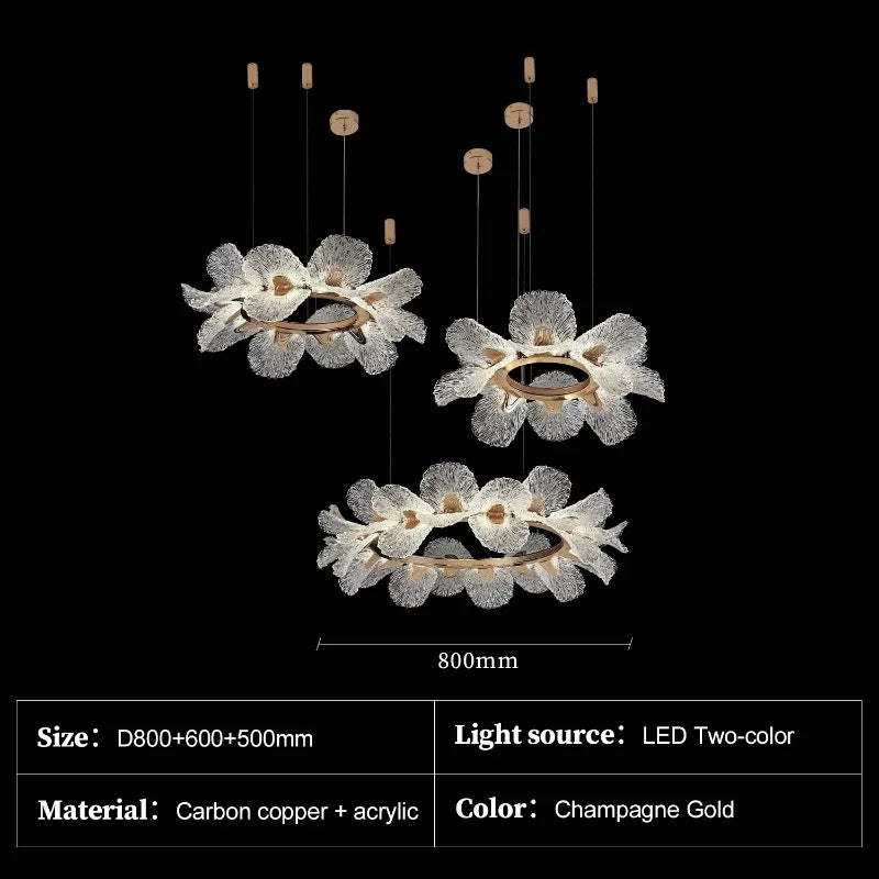 Crystal Flower Chandelier for Dining Room Living Room Exhibition Hall Hanging Artistic Pendant Lights Indoor Lighting Home Decor