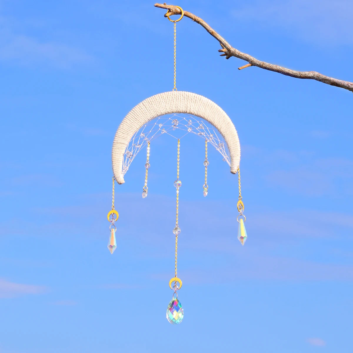 Macrame Dream Catcher Suncatcher Crystal Windchime Light Catcher Rainbow Maker Garden Decoration Outdoor Boho Home Wall Decor