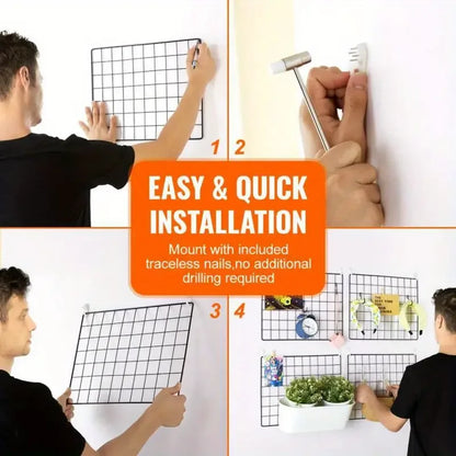 2/4/6pcs - Photo Wall Grid Panel, Photo Hanging Display, Metal Mesh Wall Decoration, Multi functional Hanging Painting