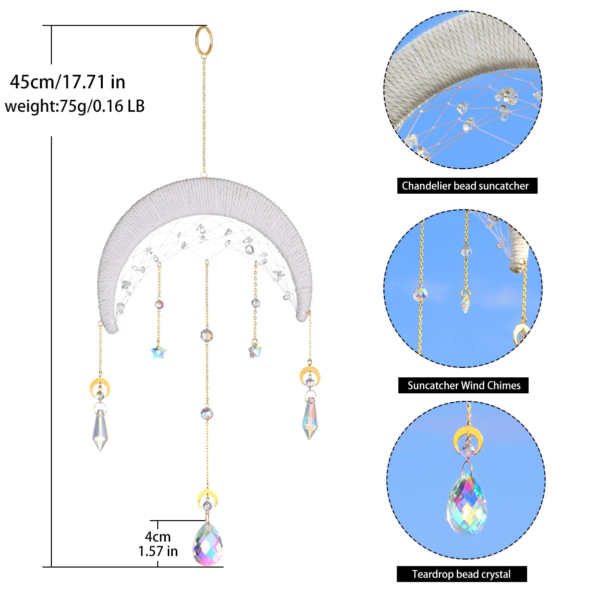 Macrame Dream Catcher Suncatcher Crystal Windchime Light Catcher Rainbow Maker Garden Decoration Outdoor Boho Home Wall Decor