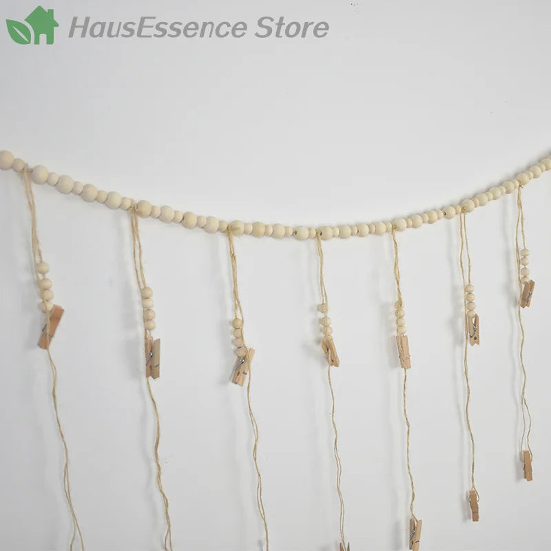 ※Photo Display Wall Hanging Decor Boho Home Decoration Wooden Beads Macrame Tapestry For Room Decors Aesthetic Gift