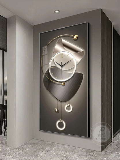 Modern Design Wall Clock Living Room Entrance Corridor Wall Decor Mute Digital Clock Large Abstract Hanging Painting Wall Watch