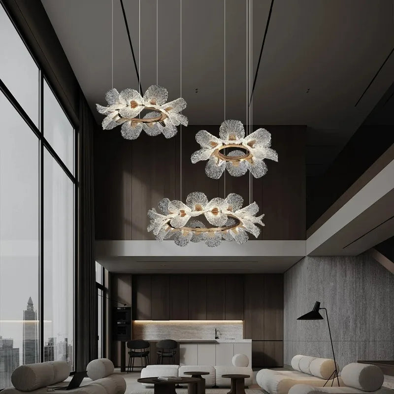 Crystal Flower Chandelier for Dining Room Living Room Exhibition Hall Hanging Artistic Pendant Lights Indoor Lighting Home Decor